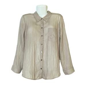 Chico's Women's Tan Button-Up Roll Sleeve Semi-Sheer Blouse Career SZ 2 L/12